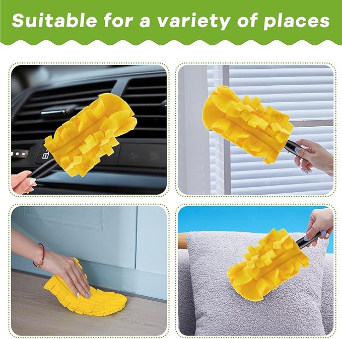Zubebe 6 Pcs Heavy Duty Duster Refill Reusable Fleece Duster Refills Multi Surface Washable Cleaning Pads for Home, Blinds, Fans, Corners, Furniture (Yellow)