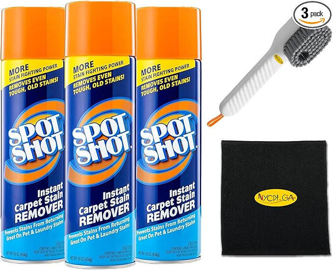 NYCPI & GA Towel and Brush along with Carpet Stain Remover Kit with Bottles | Complete Cleaning Set for Tough Stains, Odors, and Messes | Perfect for Old & New Stains (5.33 Fl Oz (Pack of 3))