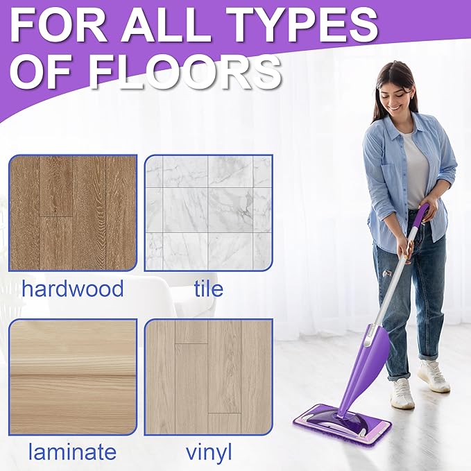 Aifacay Broom and Dustpan Set for Home,Reusable Mop Refill Pads Compatible with Swiffer Wet Jet, 6 Pack Microfiber Wet Dry Use Replacement Heads for Swiffer WetJet 11" Mop Types of Floor Cleaning