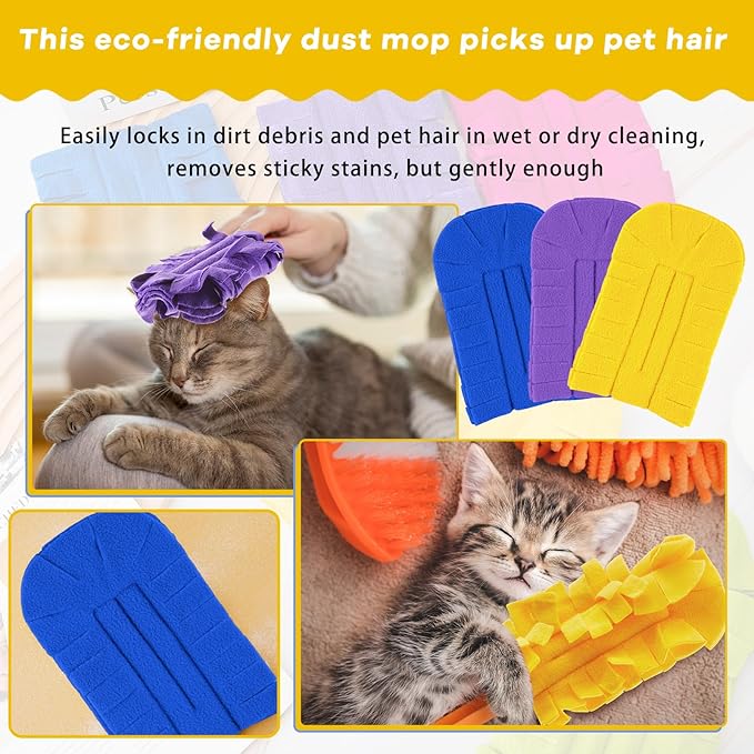 Zubebe 6 Pcs Heavy Duty Duster Refill Reusable Fleece Duster Refills Multi Surface Washable Cleaning Pads for Home, Blinds, Fans, Corners, Furniture (Blue,Yellow,Purple)