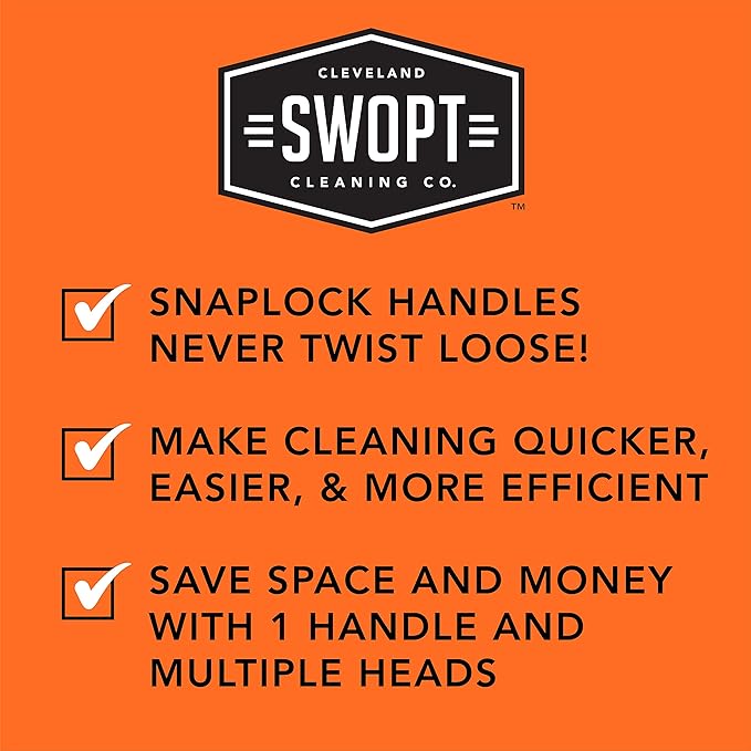 SWOPT 24” Floor Squeegee + 60" EVA Foam Comfort Grip Wooden Handle, Combo — Cleaning Head w/ Long Handle Interchangeable w/ All SWOPT Cleaning Products — Indoor & Outdoor Squeegee Set, Gray