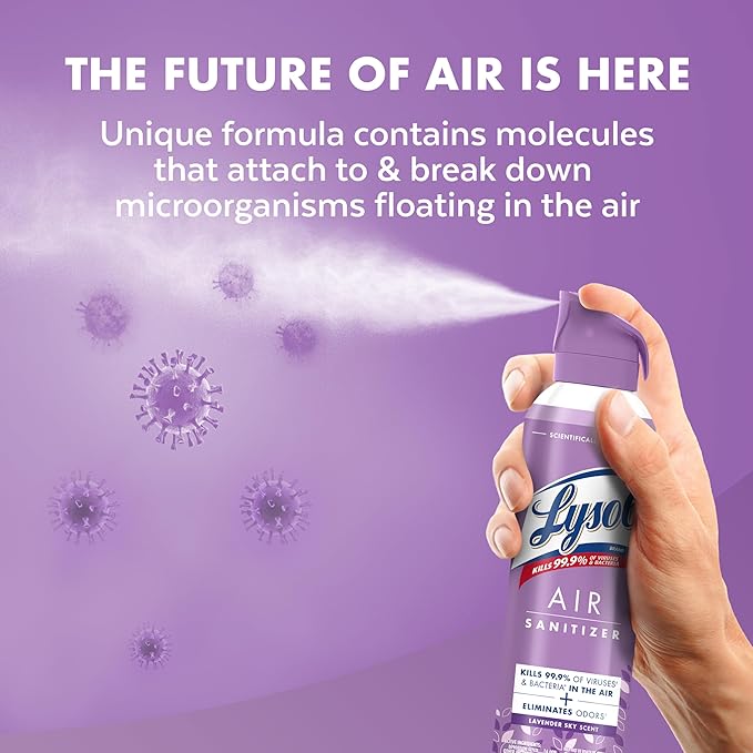 Lysol Air Sanitizer Spray, For Air Sanitization and Odor Elimination, Lavender Sky Scent, 10 Fl. Oz (Pack of 3)