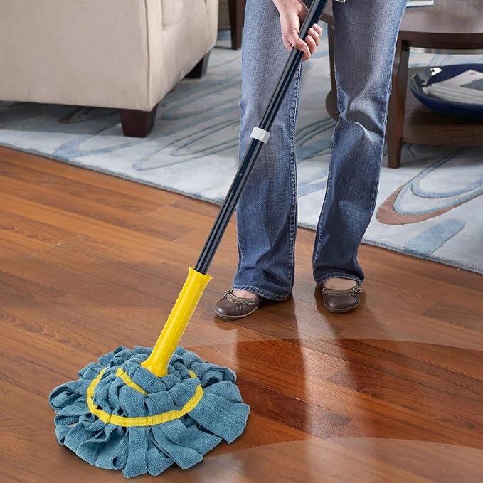 KeFanta Self-Wringing Twist Mop, Microfiber Cloth Wet Mops for Floor Cleaning, 57" Long Handle Floor Mop with Top Scouring Pad for Kitchen Hardwood Restaurant Bathroom Garages Warehouses Office