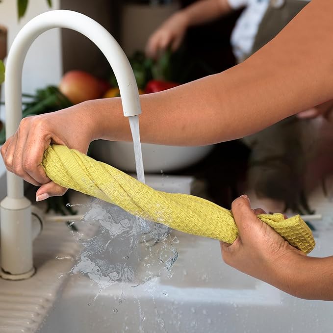100% Cotton Waffle Dish Cloths (Pack of 6) - Dish Rags for Washing Dishes - Reusable & Highly Absorbent Kitchen Towels - Multipurpose Kitchen Rags - (12" x 12" - Lemon Yellow)