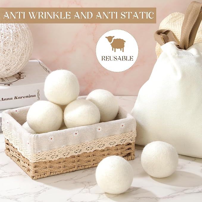 Preboun 12 Pcs Wool Dryer Balls Fabric Softener Dryer Balls Laundry Reusable Natural Wool Balls for Saving Drying Time Clothing Anti Winding, Anti Static