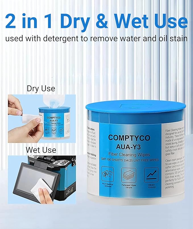 100 Pcs Optical Fiber Wipes,Clean Wipes for Fiber Optics,Dust and lint wipe cloth Optical Fiber End Cleaning Paper for industrial instrument,electrical equipment