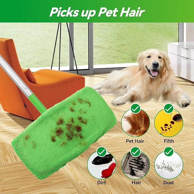 12PCS Reusable Microfiber Mop Pads Washable Wet Pads Compatible with Swiffer Sweeper Refills Pads Dry Sweeping Cloths Mop Head Replacement for Household Cleaning