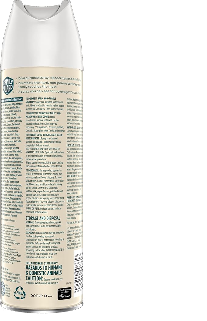 FAMILYGUARD Brand Disinfectant Spray Aerosol, Antibacterial & Sanitizing Spray, Use on 100+ surfaces including where kids & pets play, Fresh Scent, 17.5 oz (Pack of 2)
