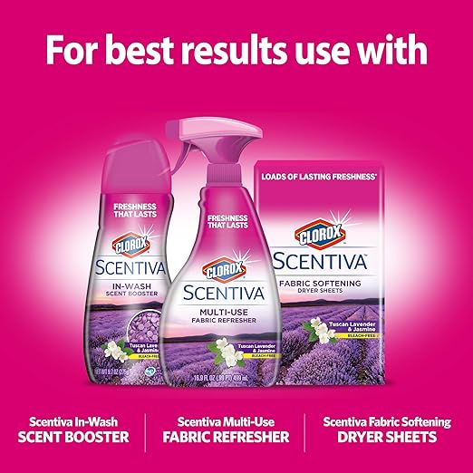 Clorox Scentiva Laundry Care, Liquid Fabric Softener Fabric Conditioner - Beautiful Tuscan Lavender & Jasmine Scent - Leaves Behind a Great Smell - 41 Fluid Ounce Bottle