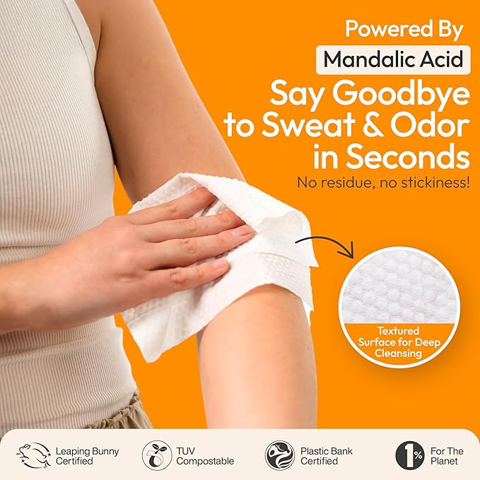 FOMIN Acidified Travel Deodorant Wipes For Women & Men - 30 Count - Citrus Harmony - pH Balanced, Mini Deodorant Travel Size Wipes - Plastic-Free, Individually Wrapped Underarm Body Wipes