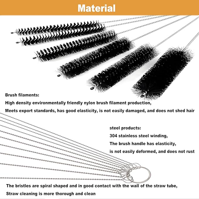 Coffee Machine Cleaning Brush - 15 PCS Straw brush,Long Handle Bottle Brush, Flexible Scrub Brush for Water Bottles, Glasswares, Mugs,Coffee Pots, Cups,Water Bottles,Bent Pipe