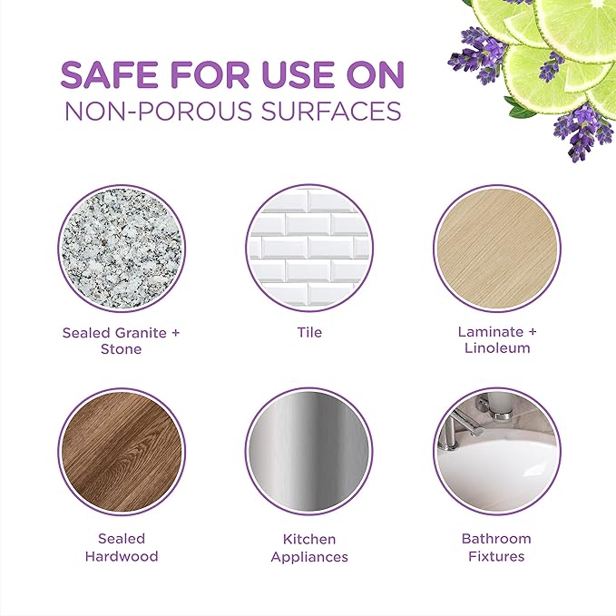 Sapadilla Multi-Surface Countertop Spray - Sweet Lavender + Lime - Made with 100% Pure Essential Oil Blends, Multi-Purpose Household Cleaner, Aromatic, Plant Based, Biodegradable, 16 Ounce (Pack of 3)