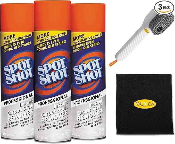 NYCPI & GA Towel and Brush along with Carpet Stain Remover Kit with Bottles | Complete Cleaning Set for Tough Stains, Odors, and Messes | Perfect for Old & New Stains (5.33 Fl Oz (Pack of 3))