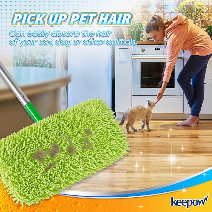 KEEPOW Reusable Mop Pads Compatible with Swiffer Sweeper Mop, Microfiber Dry Sweeping Cloths, Washable Wet Pads Refills Mopping Cloth Refills for Hardwood Floor Cleaning, 4 Pack (Mop is Not Included)