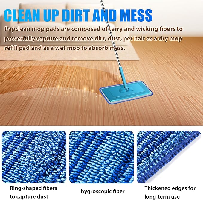 6pcs Mop Pads Refills, Reusable Spray Mop Pads Replacement Washable Microfiber Wet Mopping Pads Dry Sweeping Cloths Refills Wet Jet Pads Compatible with Swiffer (Blue)