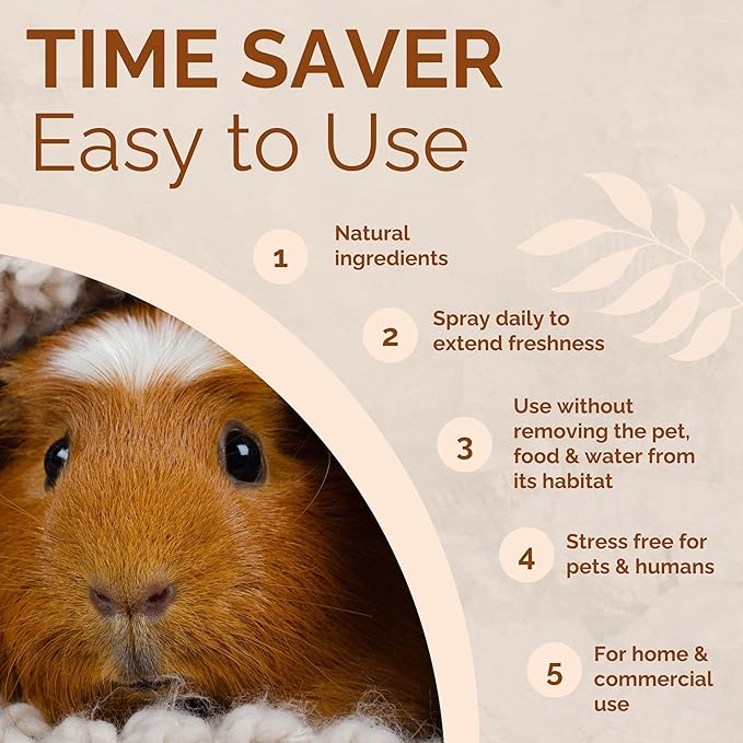 No Scent Small Animal Guinea Pig Cage Cleaner | Hamster & Rabbit Habitat Pet Odor Spray (8 Fl Oz / 237 mL)