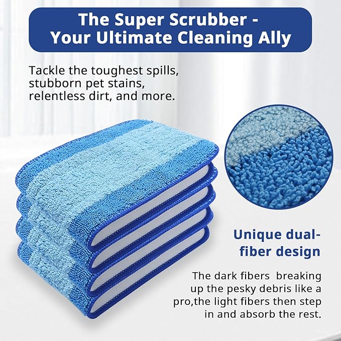 6pack Hardwood Floor Cleaner Pads Compatible with Bona Mop Washable Reusable Microfiber Cleaning Pad Replacement Multi-Surfacecleaner Refill 2 Deep Cleaning Pad+2 Microfiber Cleaning Pad+2 Dusting Pad