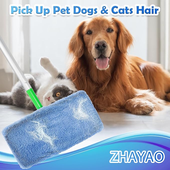 3 Pack Reusable Microfiber Mop Pads Compatible with Swiffer Sweeper, Wet and Dry Flat mop Cover, Washable Swiffer Pads for Surface/Hardwood Floor Cleaning (Mop is Not Included)