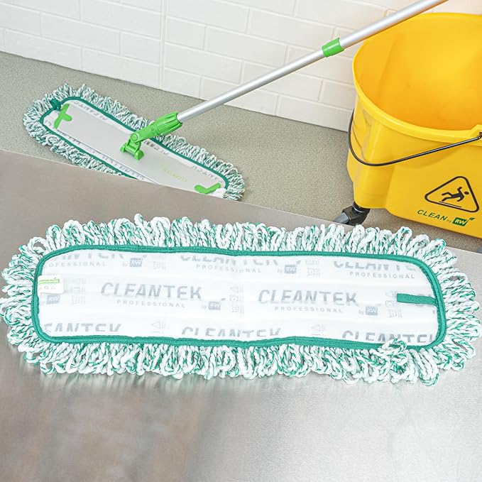 Restaurantware-Clean Tek Professional Dry Sweeping Mop Pad, 1 Dust Pad with Fringe - Mop Frame and Handle Sold Separately, Hook & Loop System, Green Microfiber Reusable Mop Pad, Zig Zag Pattern
