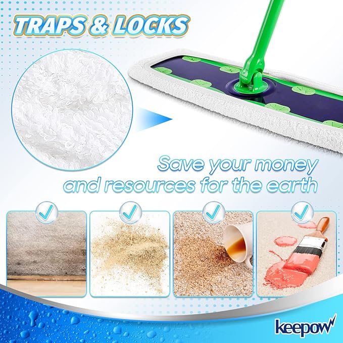 4 Pack Microfiber Mop Pads for Swiffer XL Mops Reusable Wet and Dry Mopping Cloths Compatible with Swiffer Sweeper XL,Washable XL Mop Refill Replacement for All Hardwood Dry & Wet Cleaning