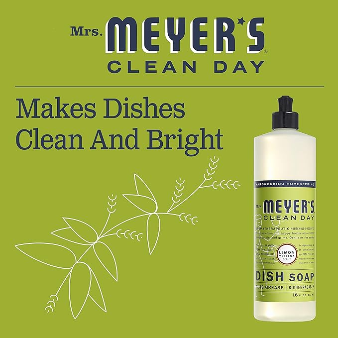 MRS. MEYER'S CLEAN DAY Dish Soap Lemon Verbena, 16 Fl. Oz. (Pack of 3)