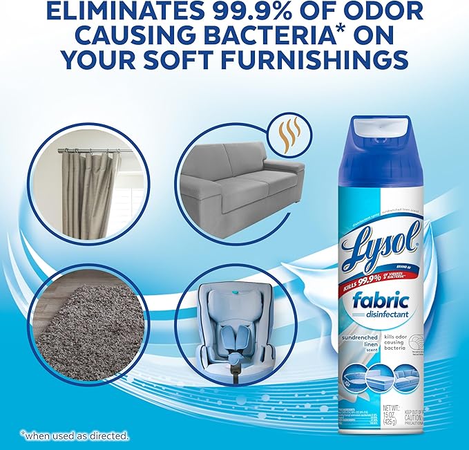 Lysol Fabric Disinfectant Spray, Sanitizing and Antibacterial Spray, For Disinfecting and Deodorizing Soft Furnishings, Sundrenched Linen 15 FL. Oz
