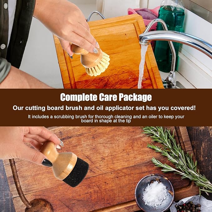 Cutting Board Oil Wax Applicator and 2pcs Scrub Brushes Set, Wood Oil Wax Applicator Sisal Fiber Cutting Board Cleaning Brush for Mineral Oil Board Wooden Worktops Utensil Care