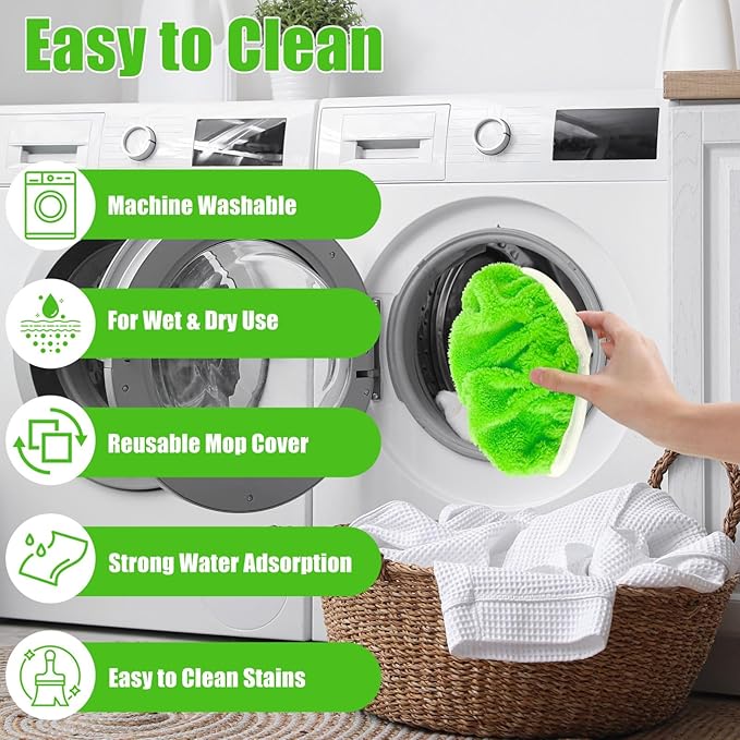 6 Pack Reusable Microfiber Mop Pads Compatible with Swiffer Sweeper Mop (10-12in), Washable Dry Sweeping Cloths & Wet Mop Pads, Flat Dust Mop Replacement Refills for Hardwood Floors Cleaning
