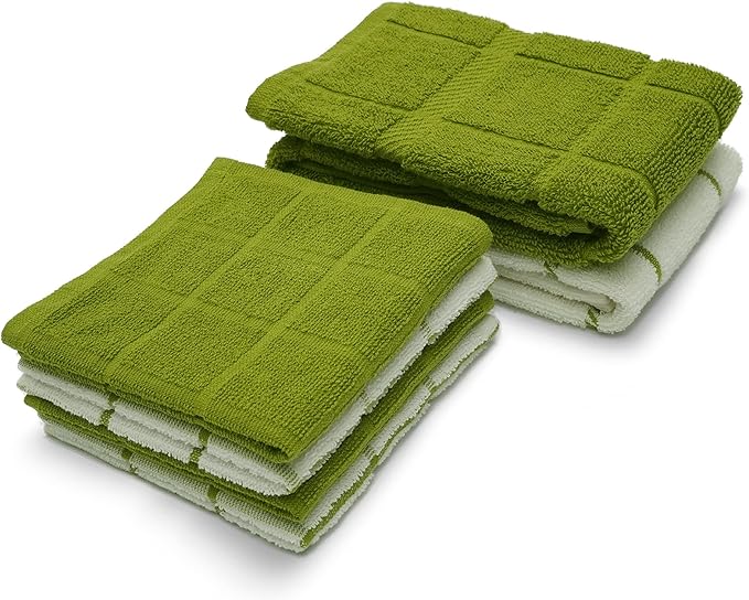 100% Cotton Kitchen Towels and dishcloths Sets, Super Soft & Absorbent, Dish Cloths for Washing Dishes, Dish Towel for Kitchen, 2 Green Dish Towels and 4 Green Dish Cloths