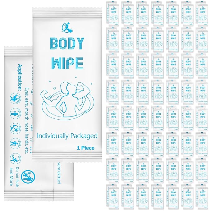Timgle 200 Pcs Body Wipes Individually Wrapped Bath for Adults Face Hand Deodorant Body Wipes Pearl Pattern Wet Shower with Aloe Bathing Disposable Cleansing for Travel Gym Travel