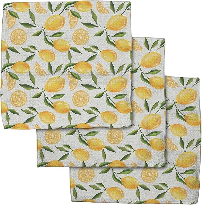GEOMETRY Kitchen Dish Cloths - Spring & Summer Collection - Premium Dishcloths with Geoweave - Absorbent & Fast Drying Kitchen Towels - Lemon Delight, 10" x 10" - 3-Pack