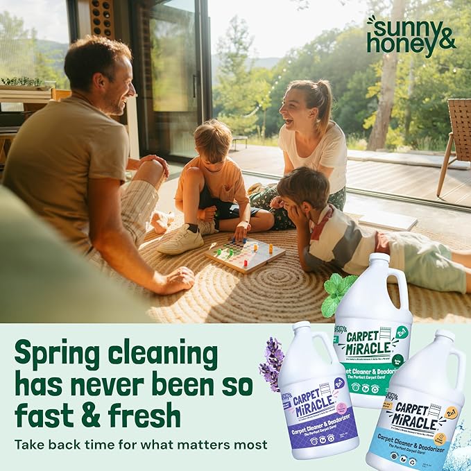 Sunny & Honey Carpet Miracle - Carpet Cleaner Shampoo - Deep Stain Remover & Odor-Deodorizing Formula - Rug Shampoo & Upholstery Cleaner Solution (128 Fl Oz, Spring Mint Scent)