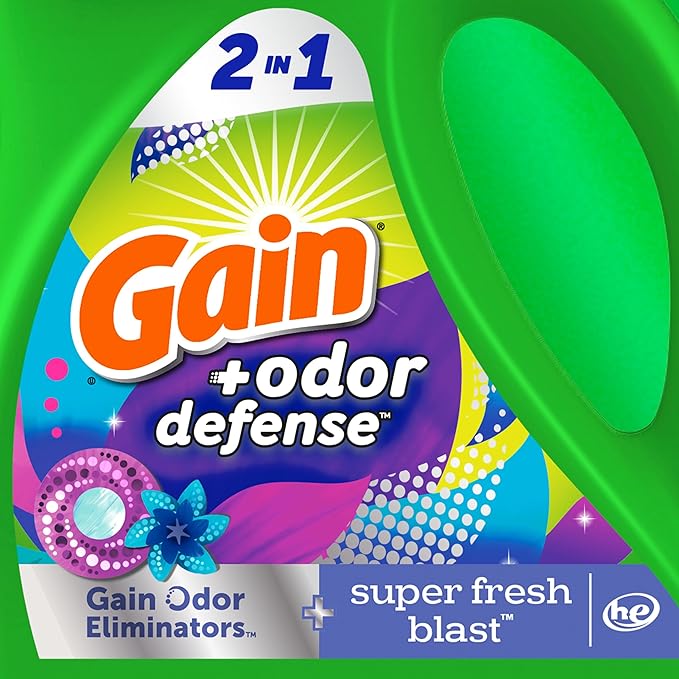 Gain + Odor Defense Liquid Laundry Detergent Super Fresh Blast Scent, HE Compatible, 107 Loads 154 fl oz, Gain Laundry Detergent, Liquid Laundry Detergent