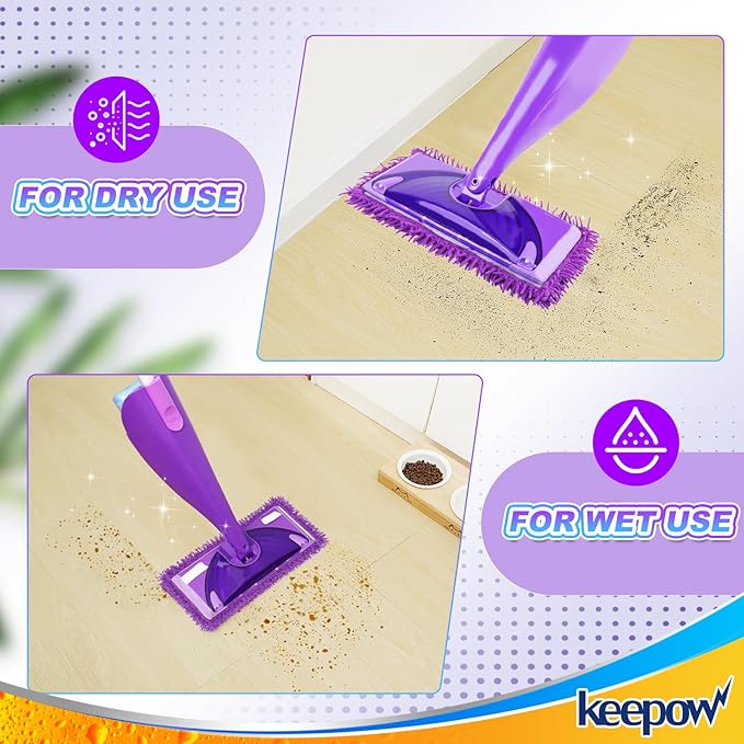 Reusable Floor Mop Pads Compatible with Swiffer Wet Jet Refills 6 Pack, Machine Washable, 12-inch Microfiber Mop for Swiffer Wet Pads, Eco-Friendly Household Cleaning Supplies