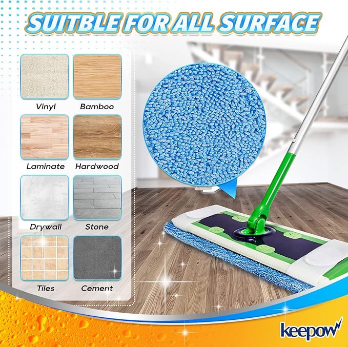 KEEPOW XL Dry Sweeping Cloths for Swiffer Sweeper X-Large Mop, XL Wet Pads Refills, Reusable Mopping Pads, Washable Microfiber Pads for Surface/Hardwood Floor Cleaning (6 Pack)
