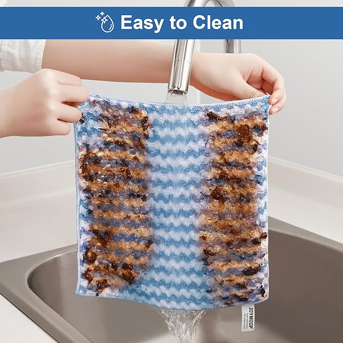JOYMOOP Microfiber Cleaning Cloth, Pure Blue Towels with Edging, Small Size 18 Pack (10" x 10"), Absorbent Streak Free Lint Free Rags for Cleaning, Reusable and Washable Towels
