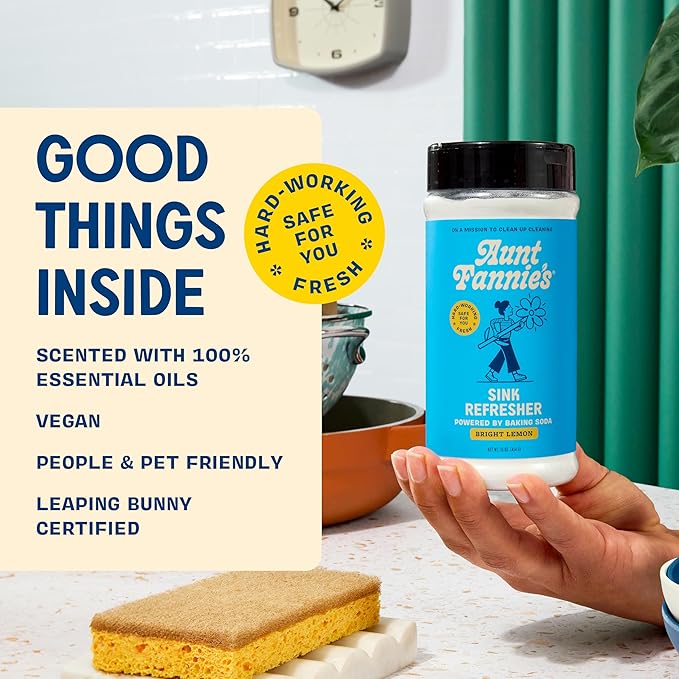 Aunt Fannie's Sink Refresher, Bright Lemon Powder Scrub and Odor Minimizer for Sinks, Drains and Garbage Disposals, 16 Ounces (Pack of 2)