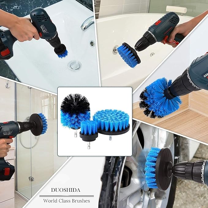 HUAWELL Drill Brush Power Scrubber Cleaning Brush with 2 Extended Attachment Set Kit for Bathroom and Kitchen Surface,Grout,Tub,Shower,Tile,Corners (Blue)