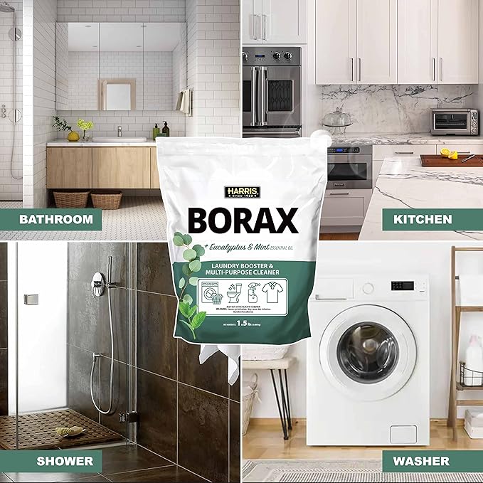 Harris Borax Powder Laundry Booster and Multipurpose Cleaner, 1.5lb (Eucalyptus Mint)