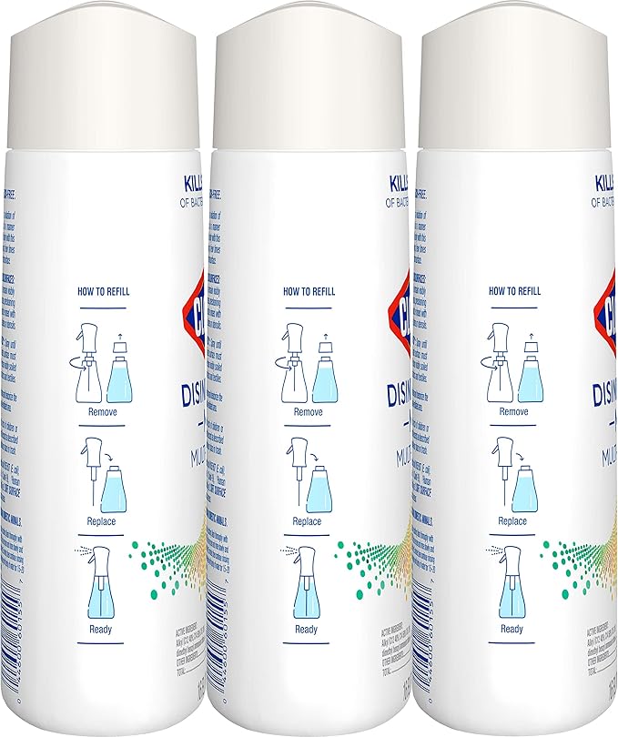Clorox Disinfecting Mist, Lemongrass Mandarin, Household Essentials, 3 Refills, 16 Fl Oz Each