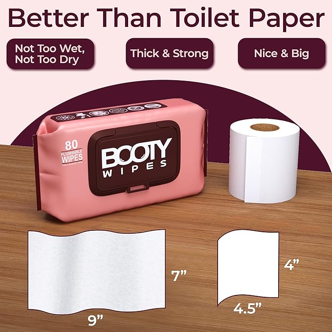 BOOTY WIPES Flushable Wipes Women - 80 Count, Pack of 4 Wet Wipes for Adults - pH Balanced Feminine Wipes with Aloe and Vitamin E - Gentle Cleansing Female Toilet Wipes for Sensitive Skin