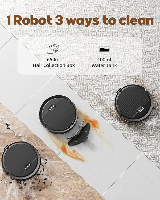 V3 3 in 1 Robot Vacuum and Mop with 5000Pa Suction Power, Works with 2.4GWifi/ Alexa/App/, Self-Charging Vacuum Cleaner, Tangle-Free, Ideal for Pet Hair,Carpet and Hard Floor