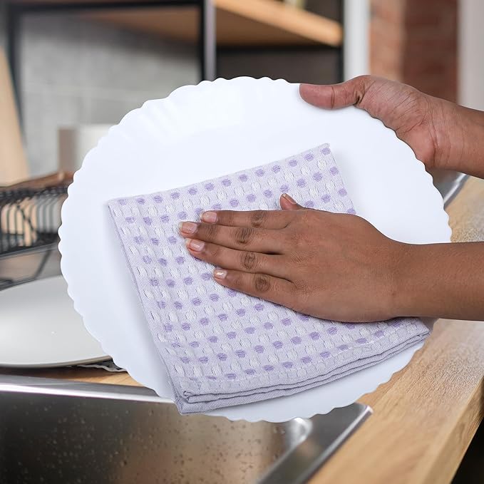 100% Cotton Dish Cloths (Pack of 6) - Dish Rags for Washing Dishes - Reusable & Highly Absorbent Kitchen Towels - Multipurpose Kitchen Rags - (12" x 12" - Purple Honeycomb)