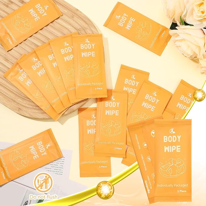 Timgle 200 Pcs Body Wipes Individually Wrapped Bath for Adults Face Hand Deodorant Body Wipes Pearl Pattern Wet Shower with Aloe Bathing Disposable Cleansing for Travel Gym Travel