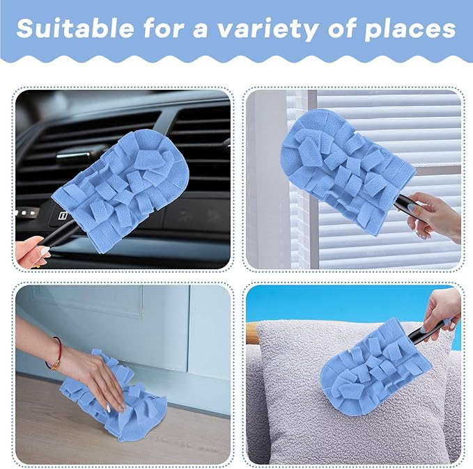 Zubebe 12 Pcs Heavy Duty Duster Refill Reusable Fleece Duster Refills Multi Surface Washable Cleaning Pads for Home, Blinds, Fans, Corners, Furniture (Blue)