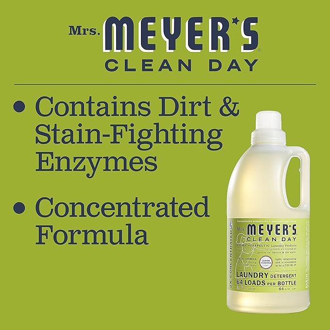 MRS. MEYER'S CLEAN DAY Liquid Laundry Detergent, Biodegradable Formula Infused with Essential Oils, Lemon Verbena, 64 oz - Pack of 2 (128 Loads)