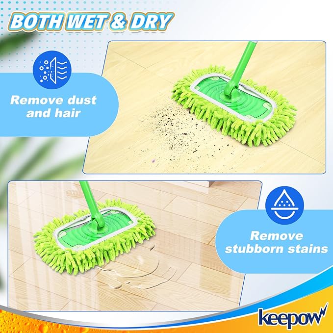 KEEPOW Reusable Microfiber Mop Pads Compatible with Swiffer Sweeper & Mop Deluxe 2-in-1, Wet & Dry Mopping Cloths for All Floors, Compatible with Swiffer Dry Sweeping Cloths for Cleaning (6 Pack)