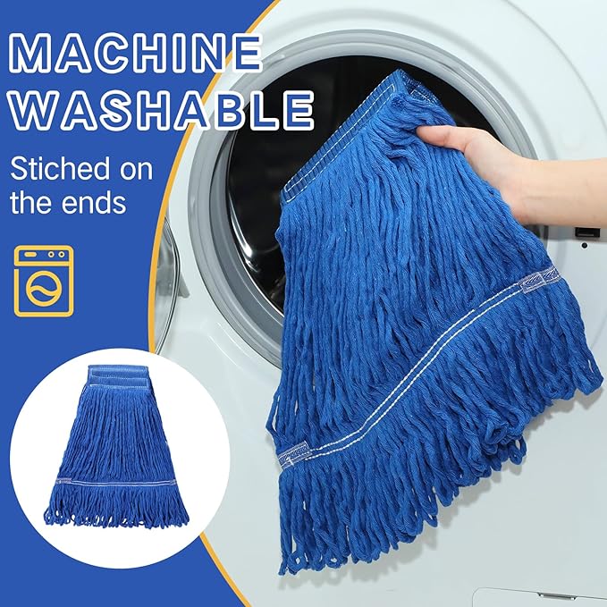 Roshtia 16 Pack Commercial Mop Head Replacements Looped End Wet Heavy Duty Mop Heads Cotton String Mops Industrial Cleaning Refills for Commercial Industrial Home(Blue, Yellow)