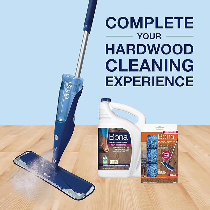 Bona Hardwood Floor Premium Spray Mop - Includes Hardwood Floor Cleaning Solution and Machine Washable Microfiber Cleaning Pad - Dual Zone Cleaning for Faster Cleanup - Spray Mop for Wood Floors