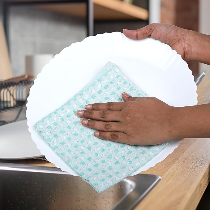 100% Cotton Dish Cloths (Pack of 6) - Dish Rags for Washing Dishes - Reusable & Highly Absorbent Kitchen Towels - Multipurpose Kitchen Rags - (12" x 12" - Lemon Green Honeycomb)